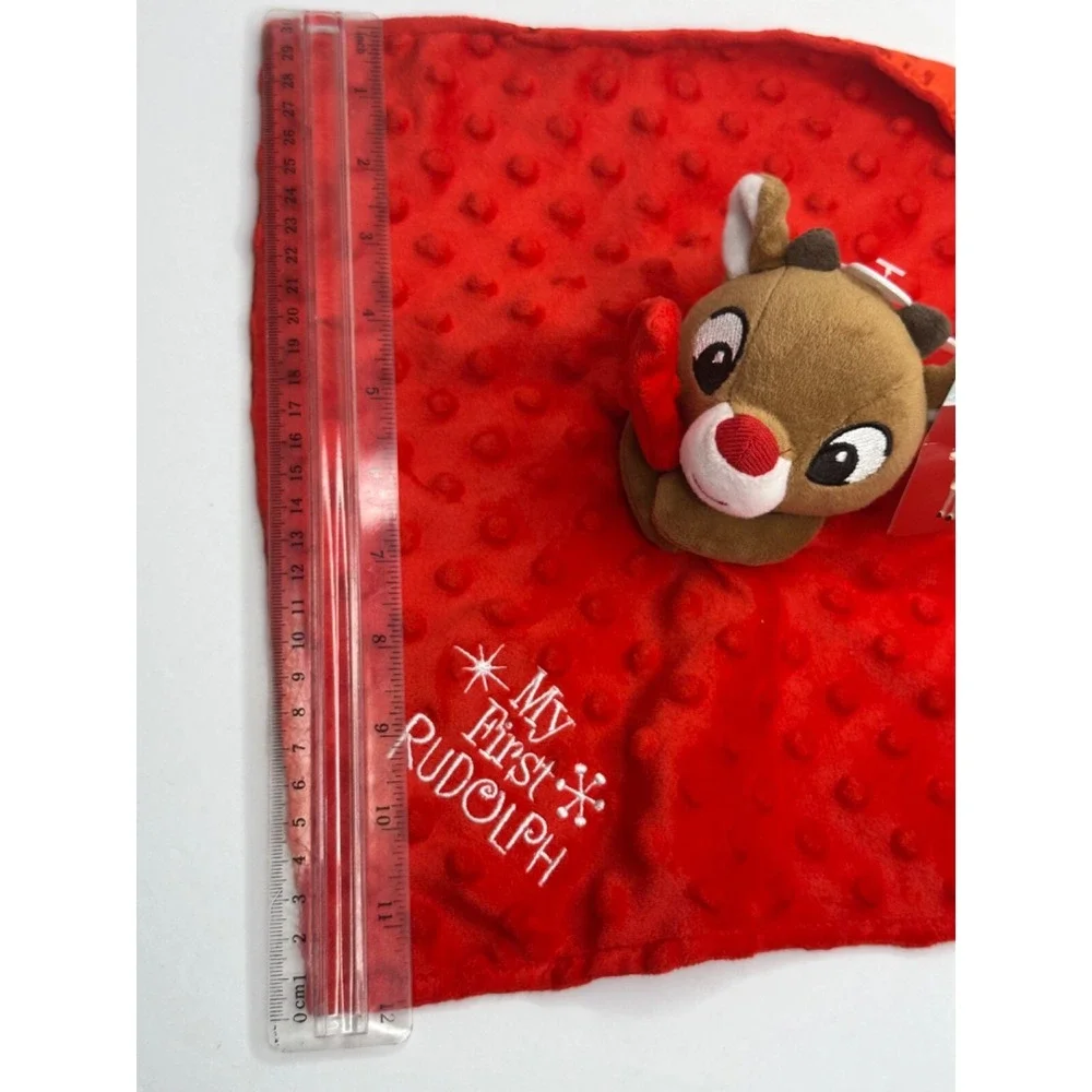 My First Rudolph Red Nosed Reindeer Baby Security Blanket Red Bumps Tags 12x12
